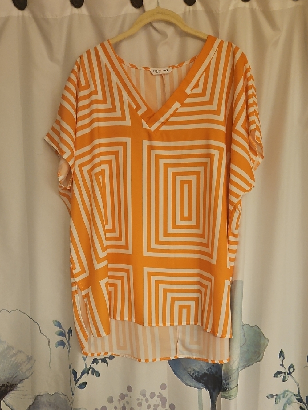First Love Gold and White Geometric V-Neck Blouse